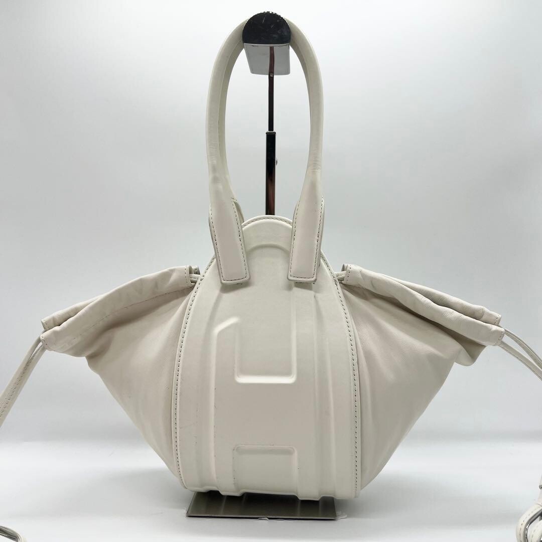 DIESEL 1DR FOLD XS White Cow Leather 2Way Shoulder Bag Embossed Logo