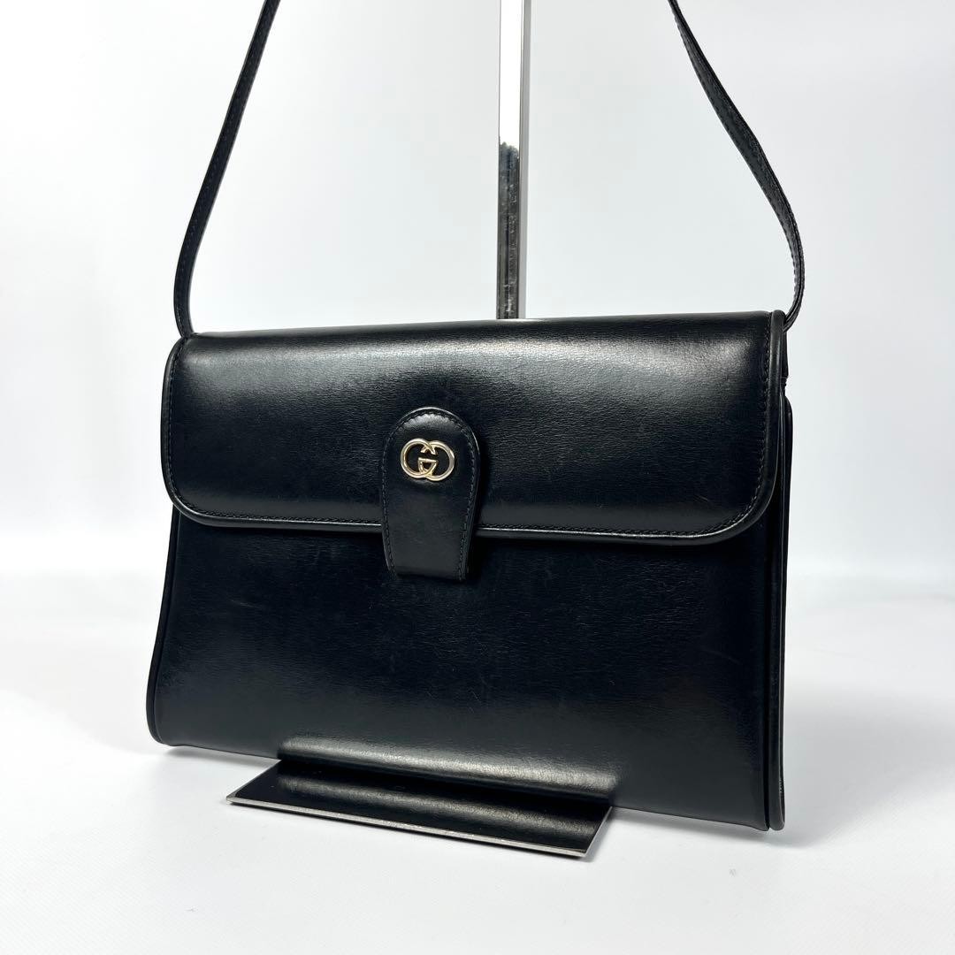 Gucci Vintage Interlocking Shoulder Bag Black 14x22x1.2 in
