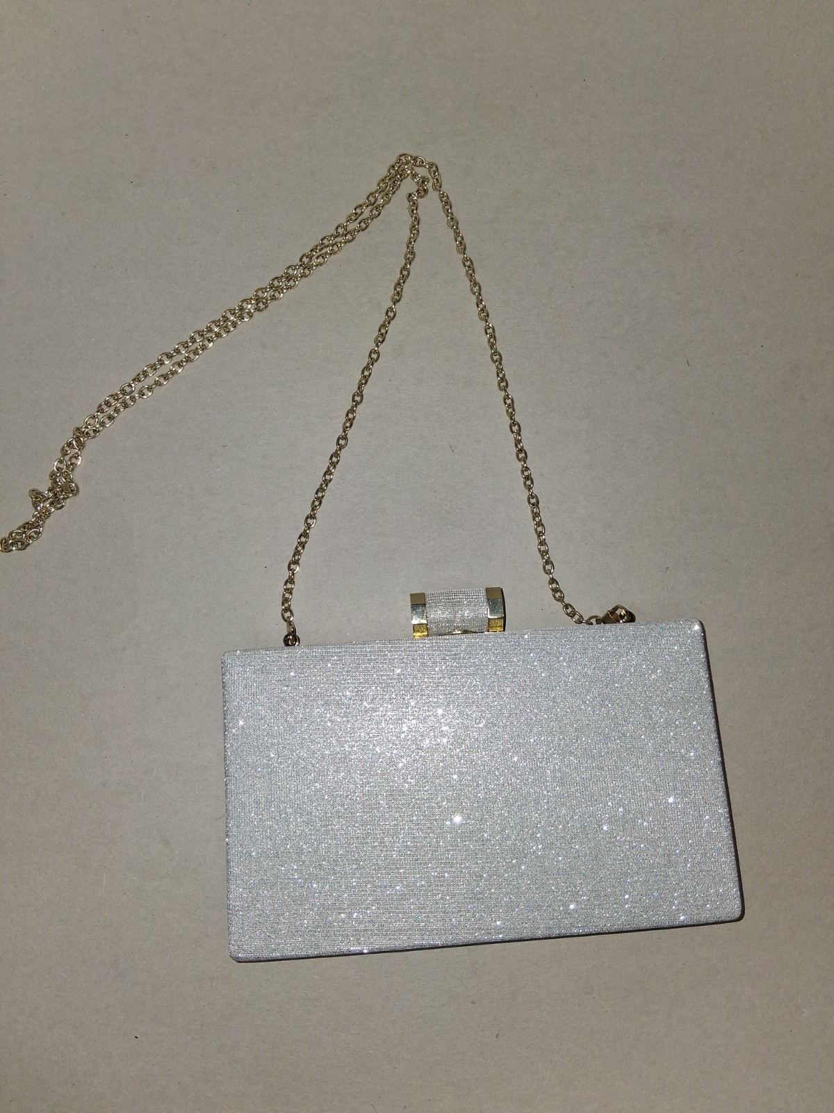 Charming Charlie RSVP Clutch Strap, Hard Sided, Silver Cocktail Evening Purse