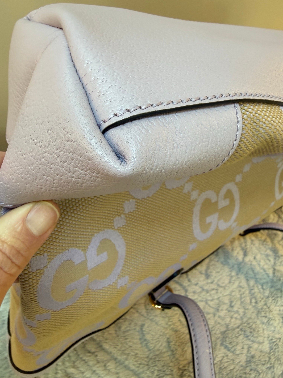 Gucci GG Logo Tote Beige/Purple Magnetic Closure, Organizer, Gold, Italy