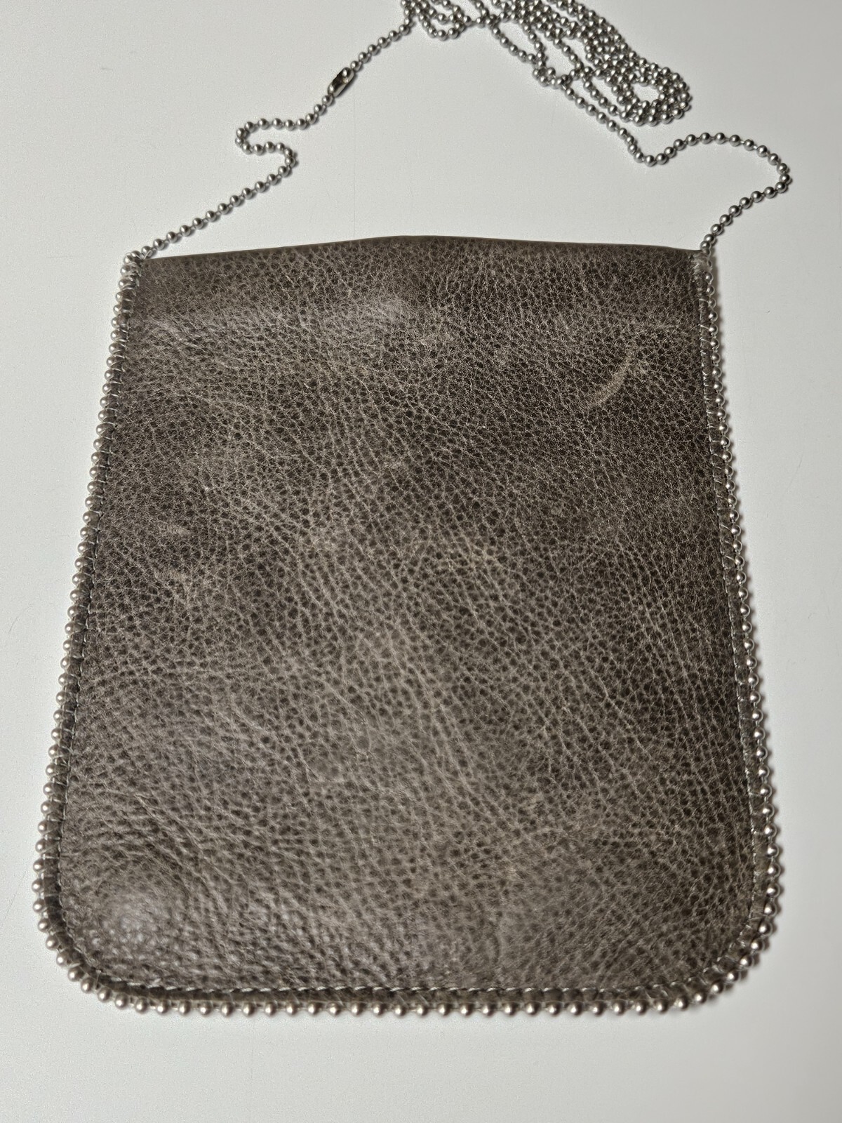 Leatherock USA Pebbled Leather Pouch Chain Detail & Crossbody Grey 7.75″x 6.25″