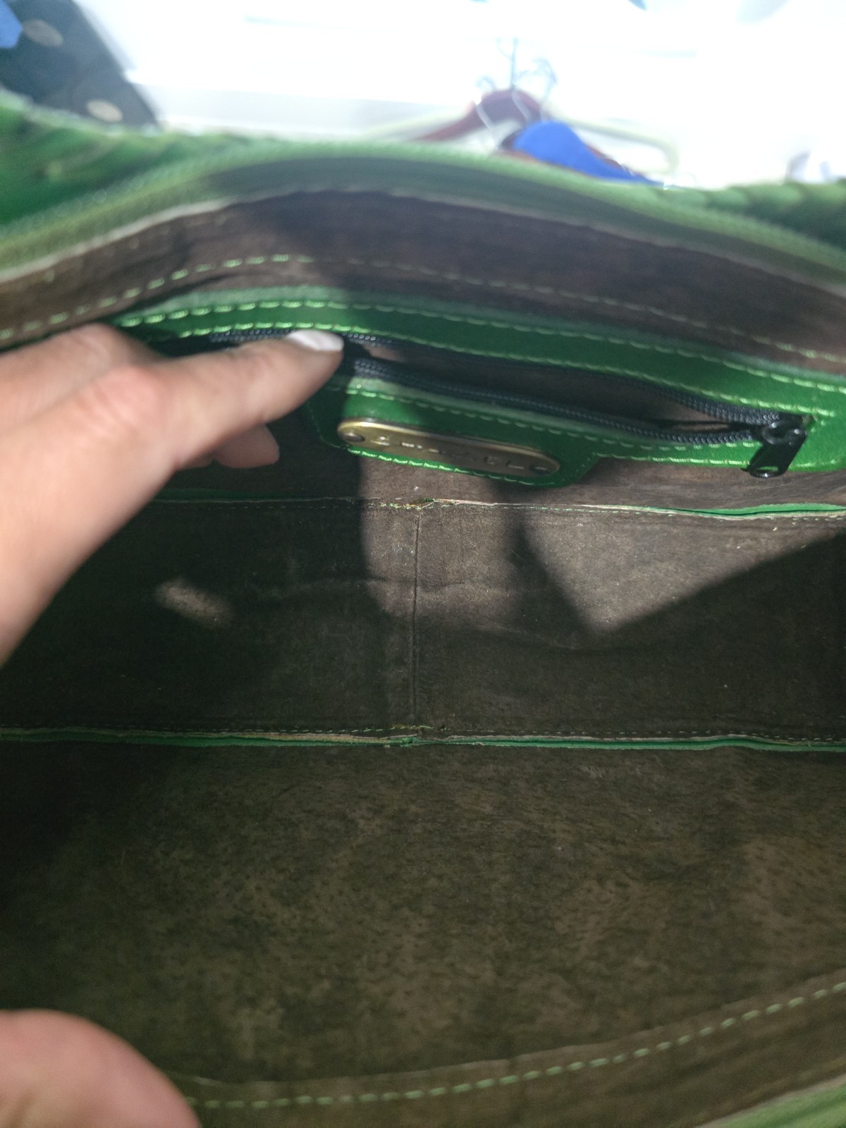 Green Leather Bag Made And Bought In Mexico