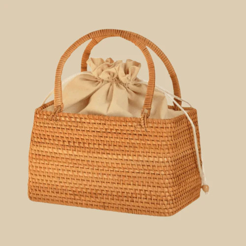 Rattan Beach Bag for Women, Lightweight Summer Vacation Purse