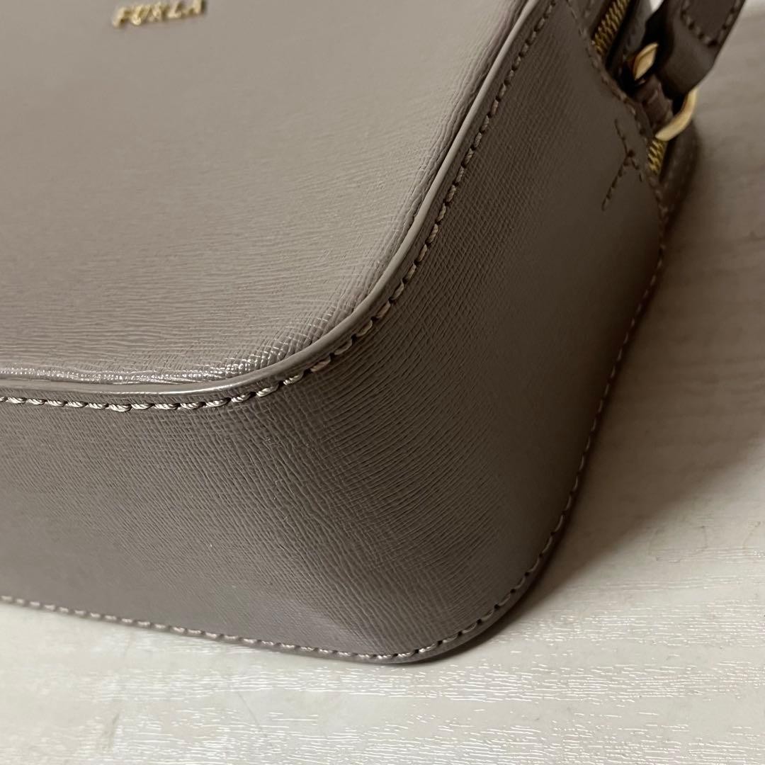 FURLA Lily Gray Leather Double Zipper Shoulder Bag All-Season Authentic