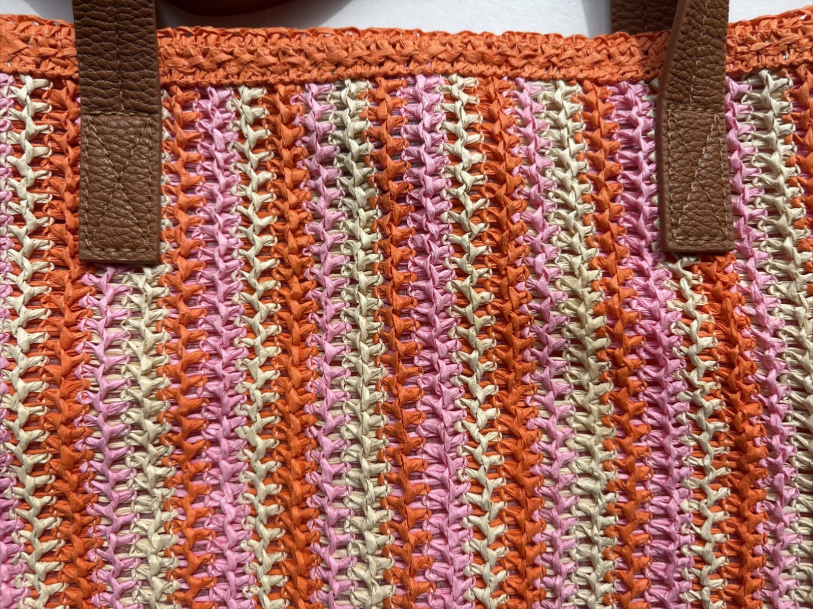 Shiraleah Striped Orange Beige Pink Jute Tote With Handles 17″ x 14″ x 7.5″