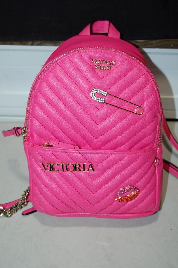 Victoria’s Secret w/Metal Kiss Lips, Safety Pin & Logo Patches – Pink Backpack