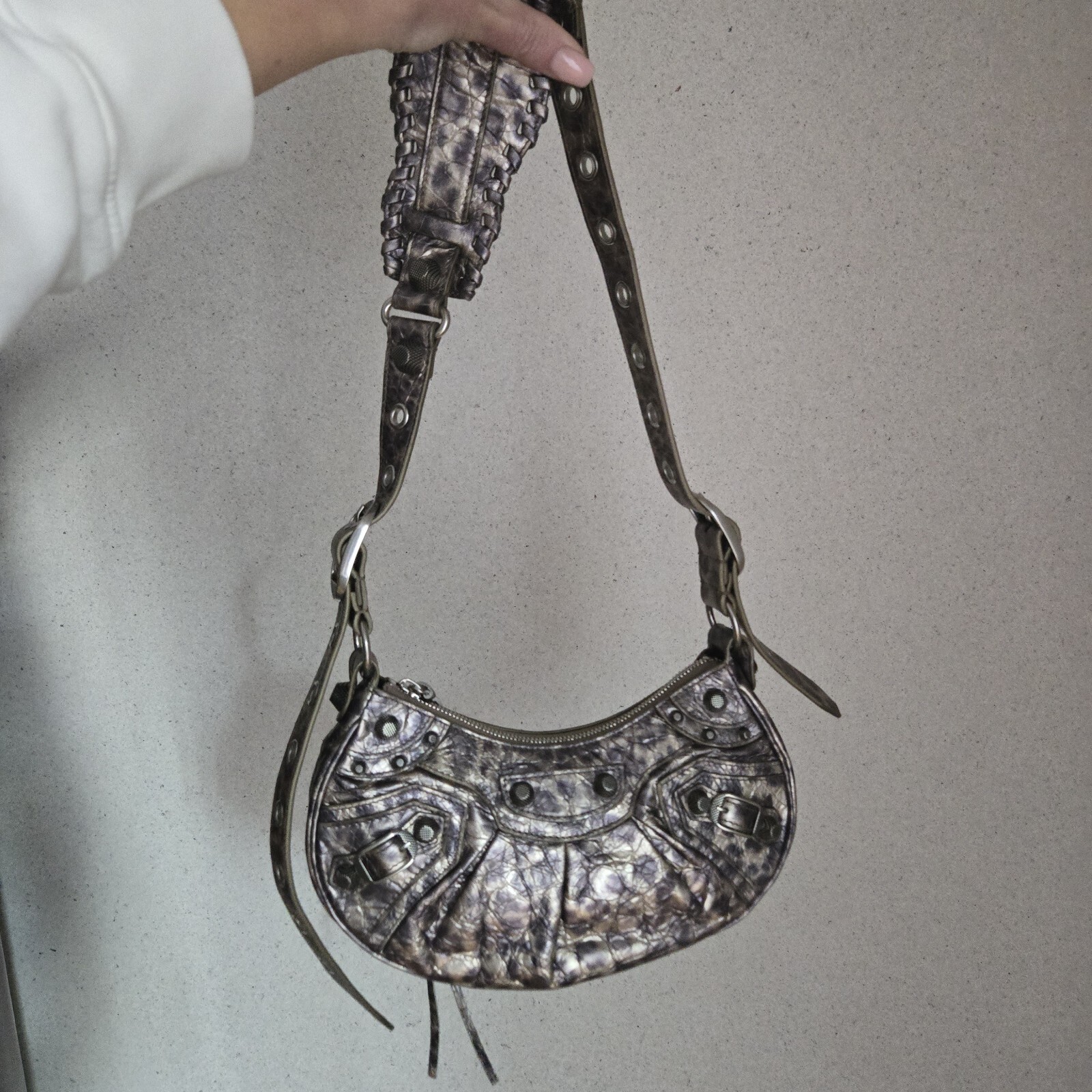 Balenciaga LE CAGOLE XS Metallic Leopard Stud Shoulder Crossbody Mini Bag $2750