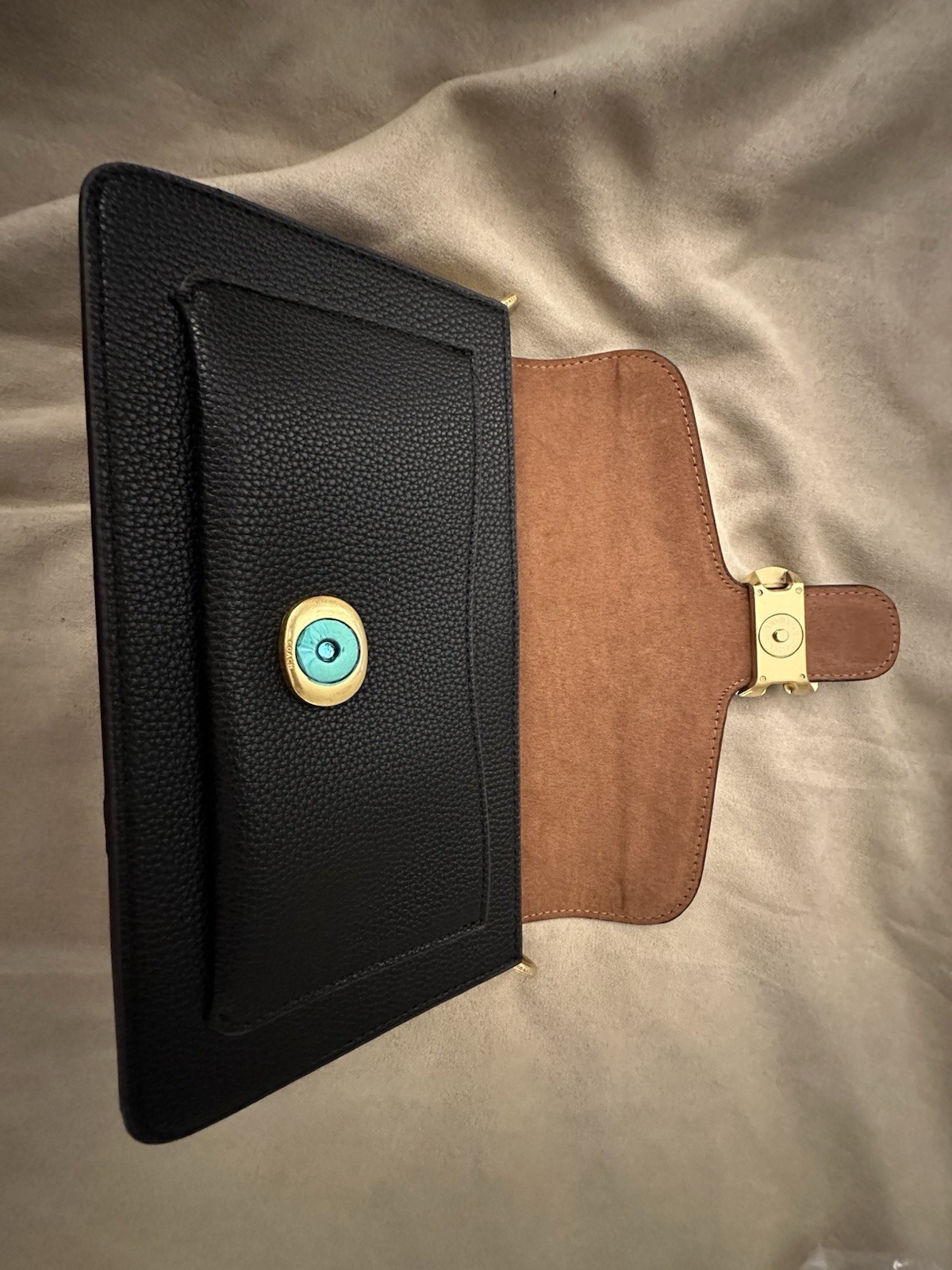 NWT Coach Black Pebbled Clutch Purse Snap & Zip, Lined Pockets, Gold Hardware
