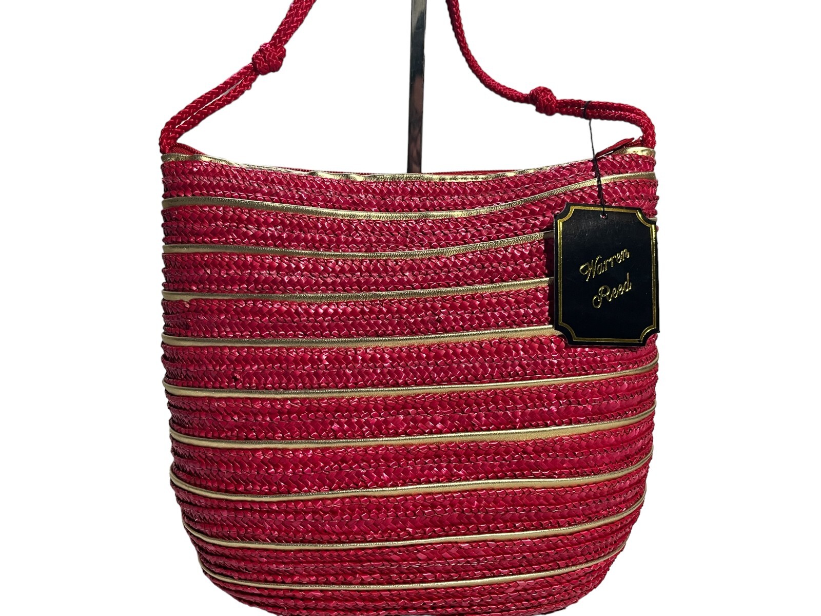 Warren Reed Woven Wicker Purse Bucket Bag Shoulder Red And Gold Zipped Vintage