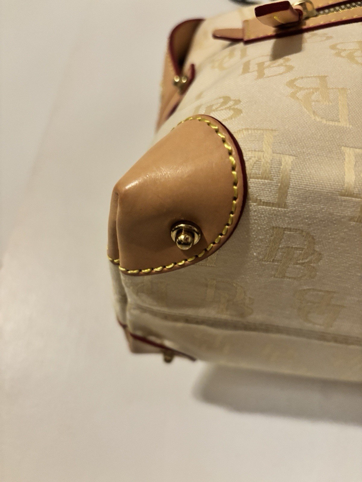 Dooney & Bourke Signature Anniversary Satchel Logo Zip Buckle Studs Tan/Beige