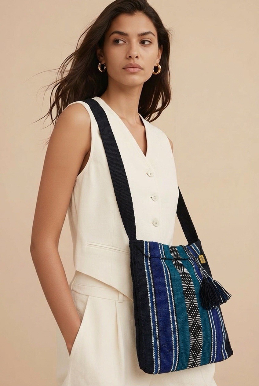 Women’s Striped Crossbody Bag Tassel Accent Rectangle Casual Shoulder Strap