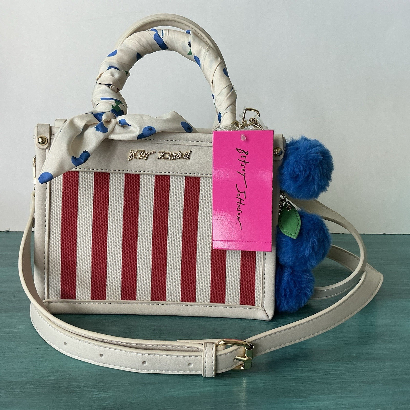 Betsey Johnson NWT Satchel Red Stripes Blueberry Americana Fruitcore Bag Kitsch