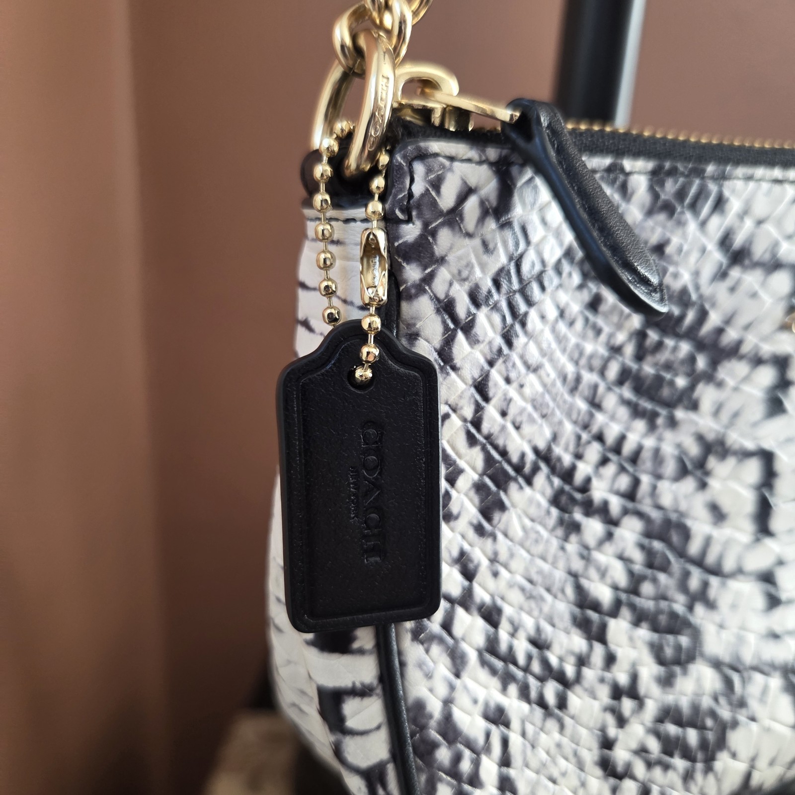 Coach Nolita 19 Black/White Snake Print Bag, NWT, 64712 Gold Chain Strap