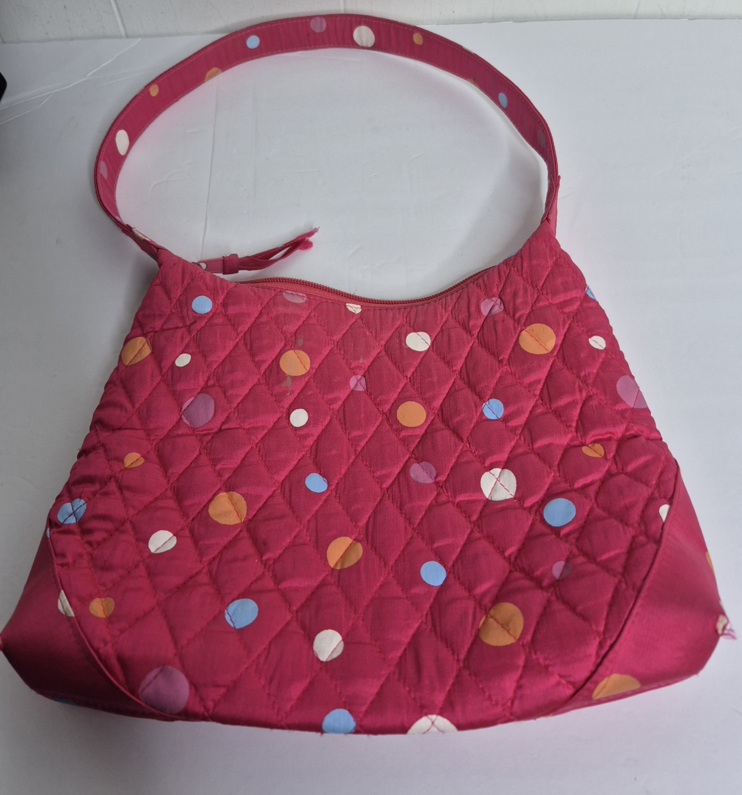 Vera Bradley Neon Pink Silk Polka Dots Handbag Shoulder Tote Purse