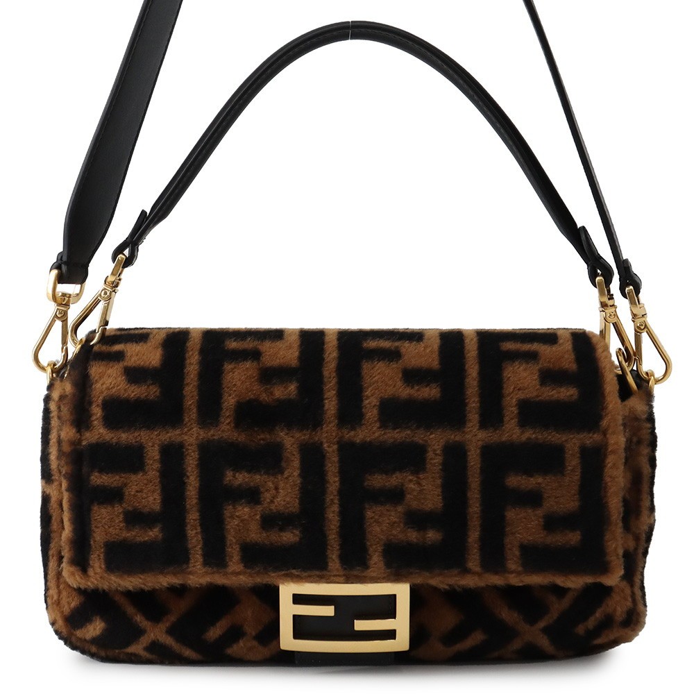FENDI Zucca mamma bucket Fur/Leather Brown/Black 8BR600