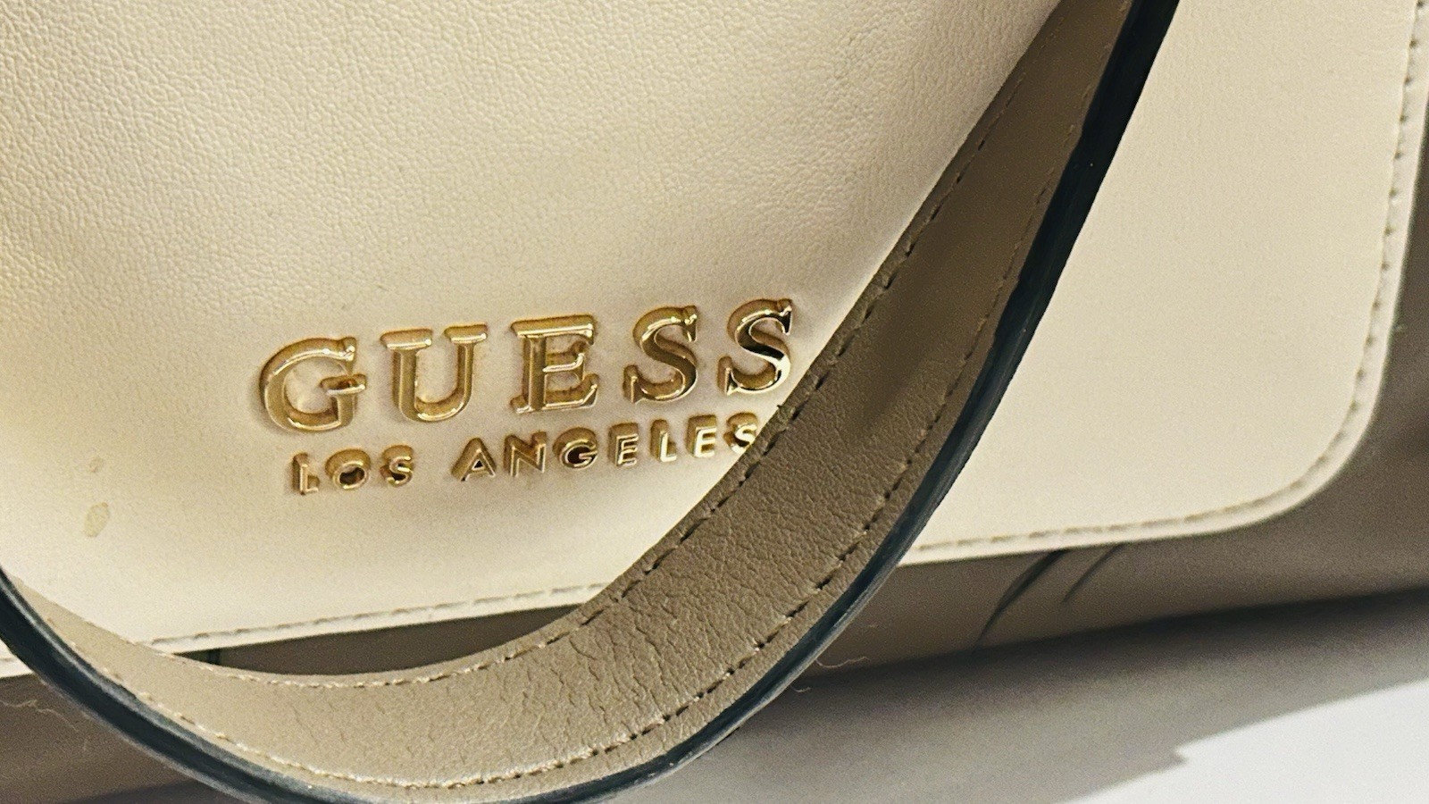 GUESS Gray Cream Colorblock Satchel Top Handle Bag Zip Detachable Strap Gold