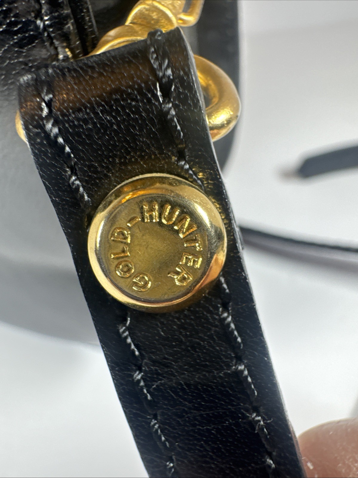 Vintage Gold Hunter Crossbody Solid Black Leather Small Saddle Bag 8 X6.5” GUC