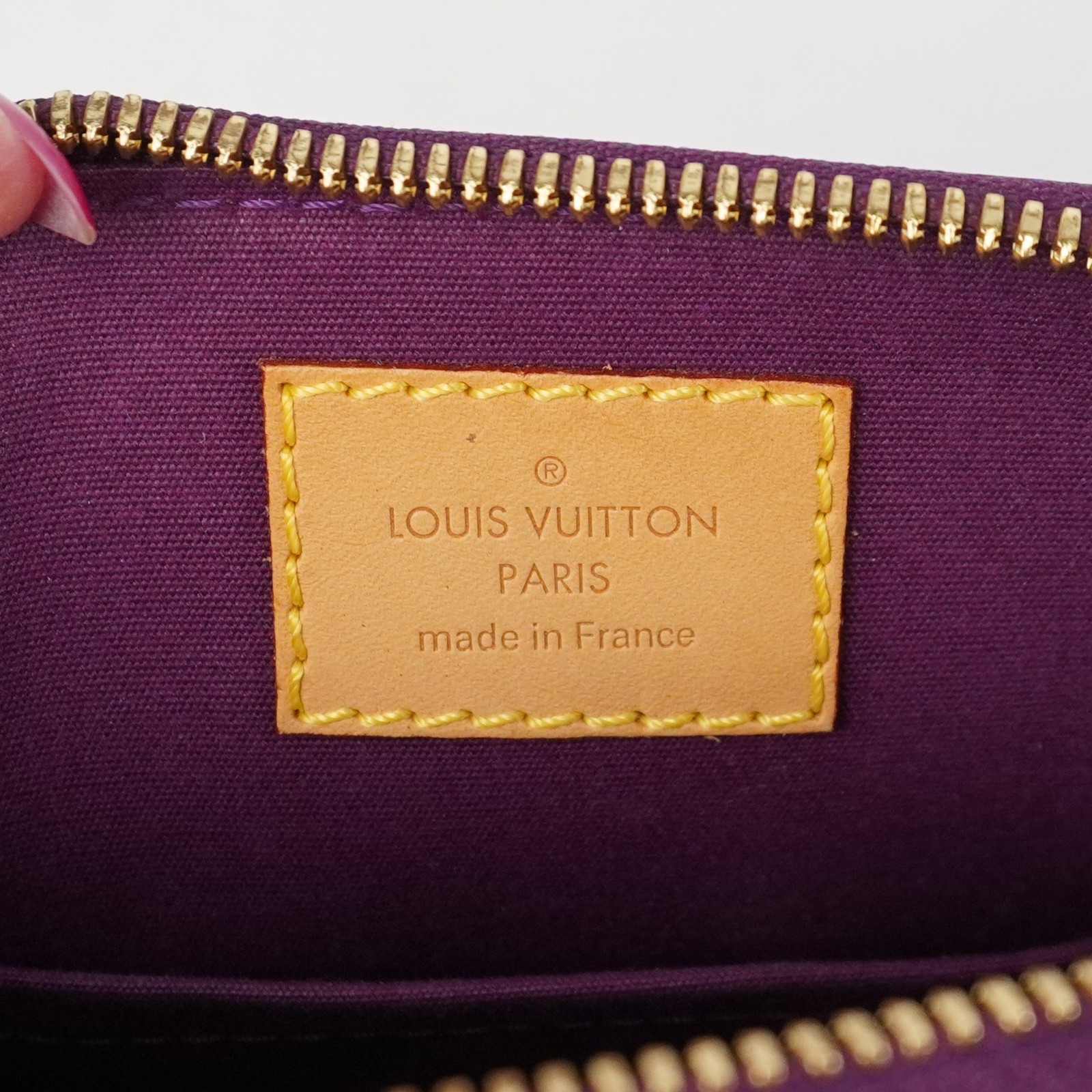 Louis Vuitton Vernis Monogram Alma BB Handbag In Burgundy With Gold Hardware