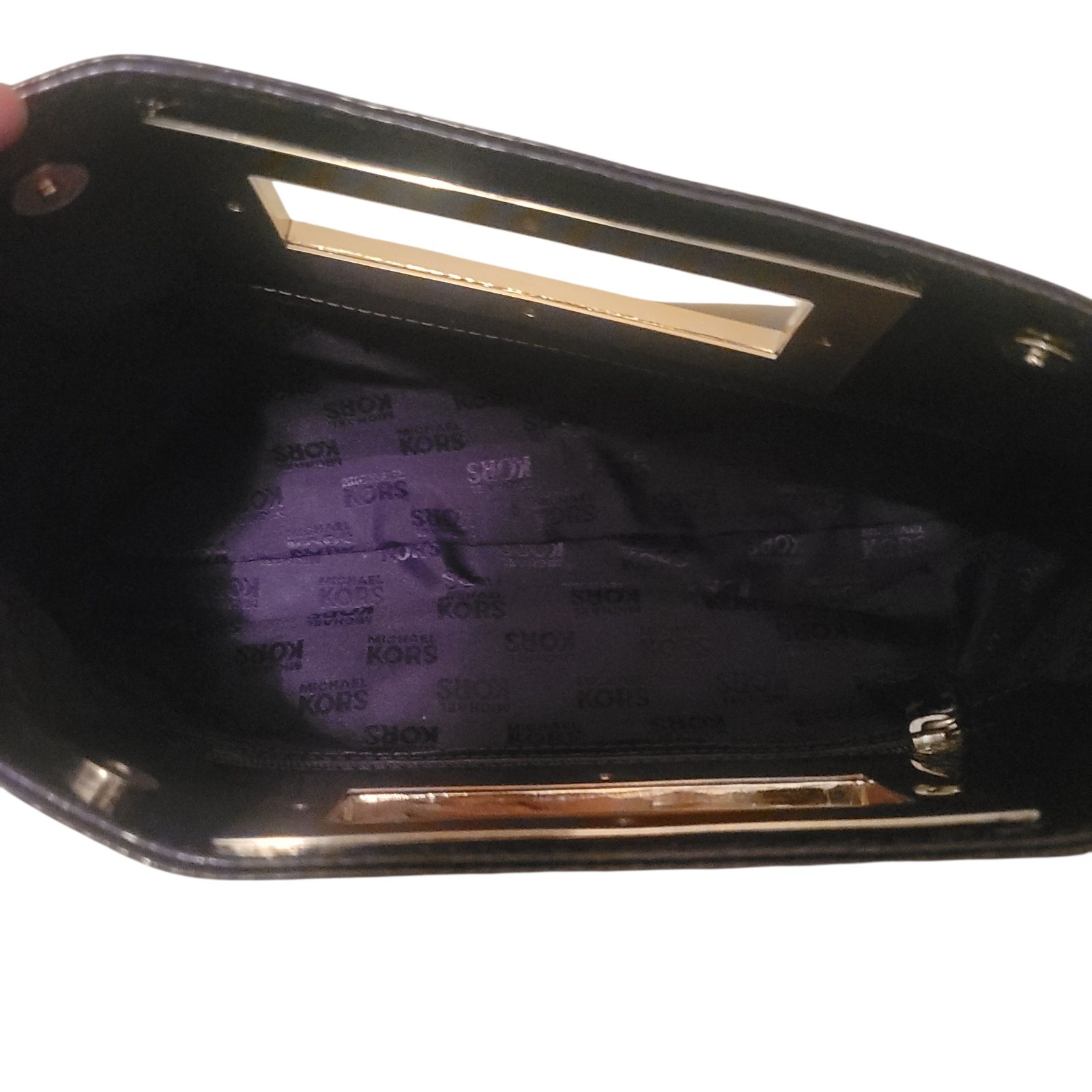 MICHAEL| Michael Kors Patent Leather Berkley Clutch In Purple, Gold Hardware
