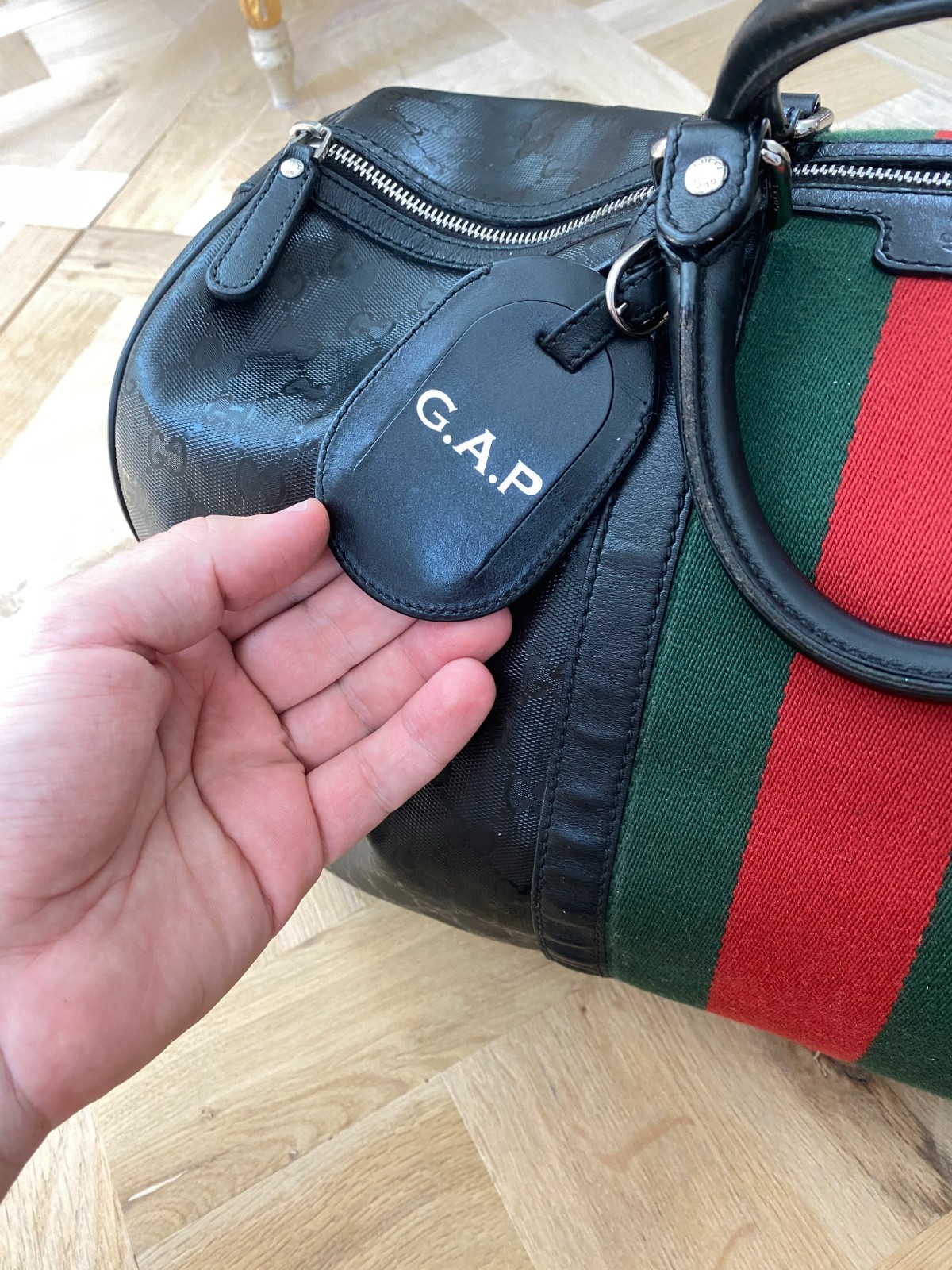 Gucci Fiat 500 Black GG Monogram Imprime Web Duffle Bag + iPad & Blackberry Case