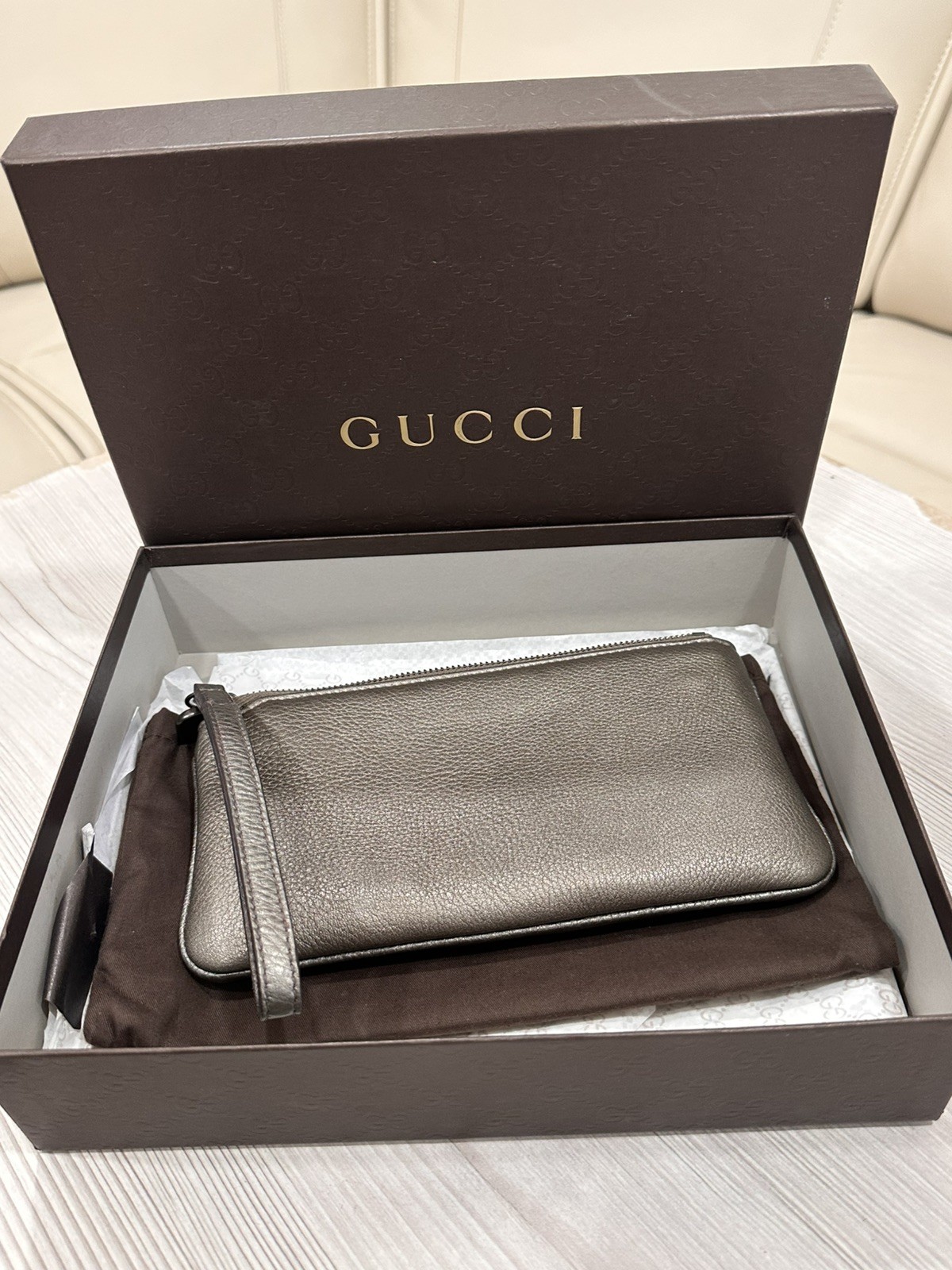 Gucci Soho Metallic Leather Wristlet Clutch AUTHENTIC NEW 😍🔥