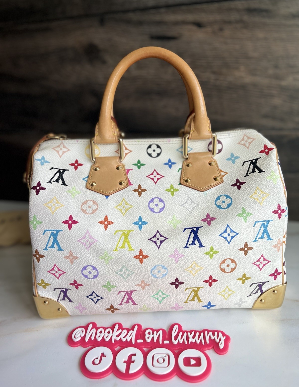 Louis Vuitton Takashi Murakami White Multicolor Speedy 30 Handbag Purse Tote EUC