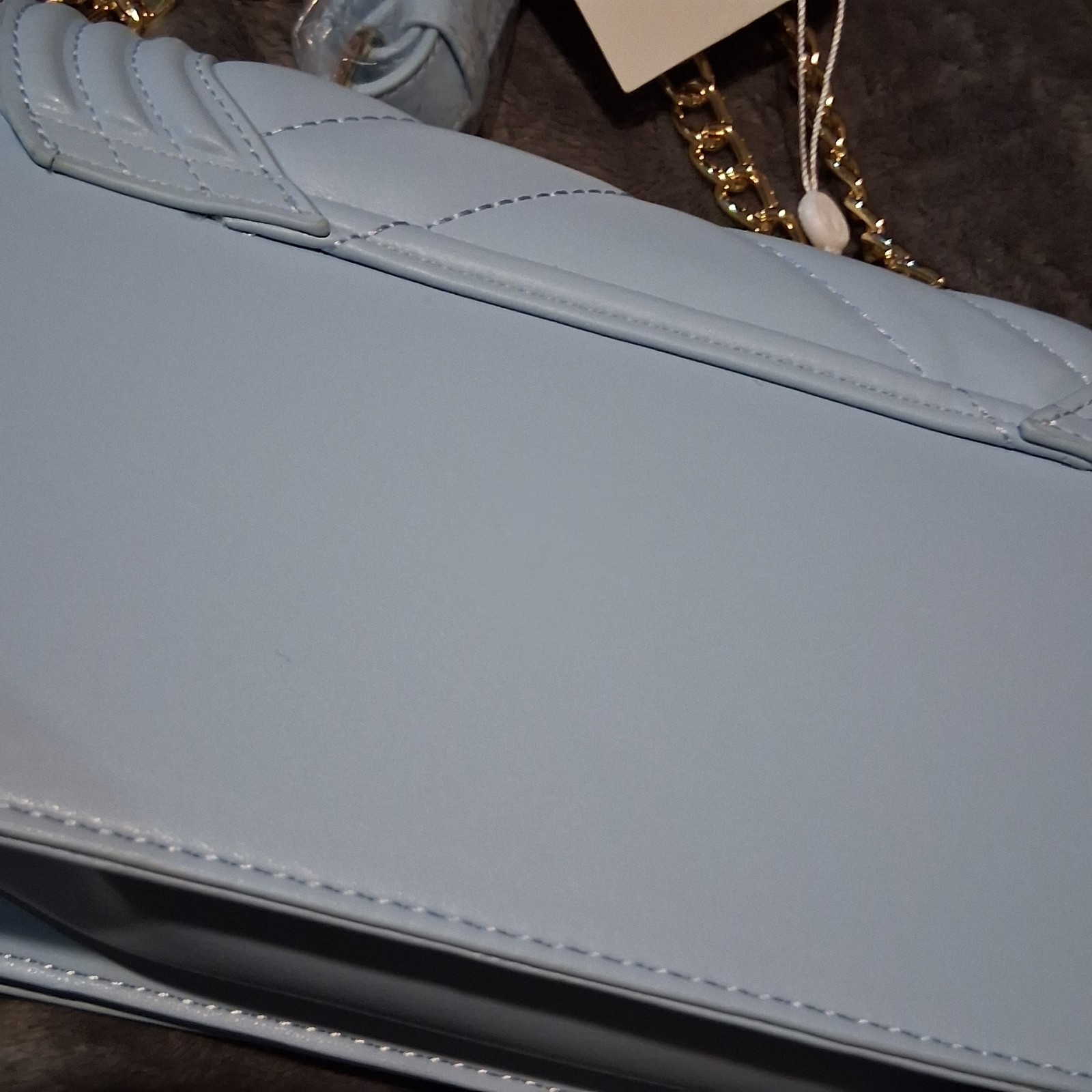 Valentino Orlandi Quilted Crossbody Shoulder Bag Baby Blue Gold Hardware NWT