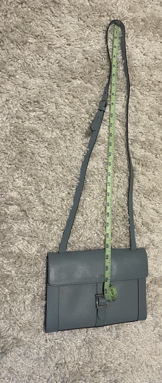 RLL Ralph Lauren Blue Pebble Leather Crossbody Flap Bag