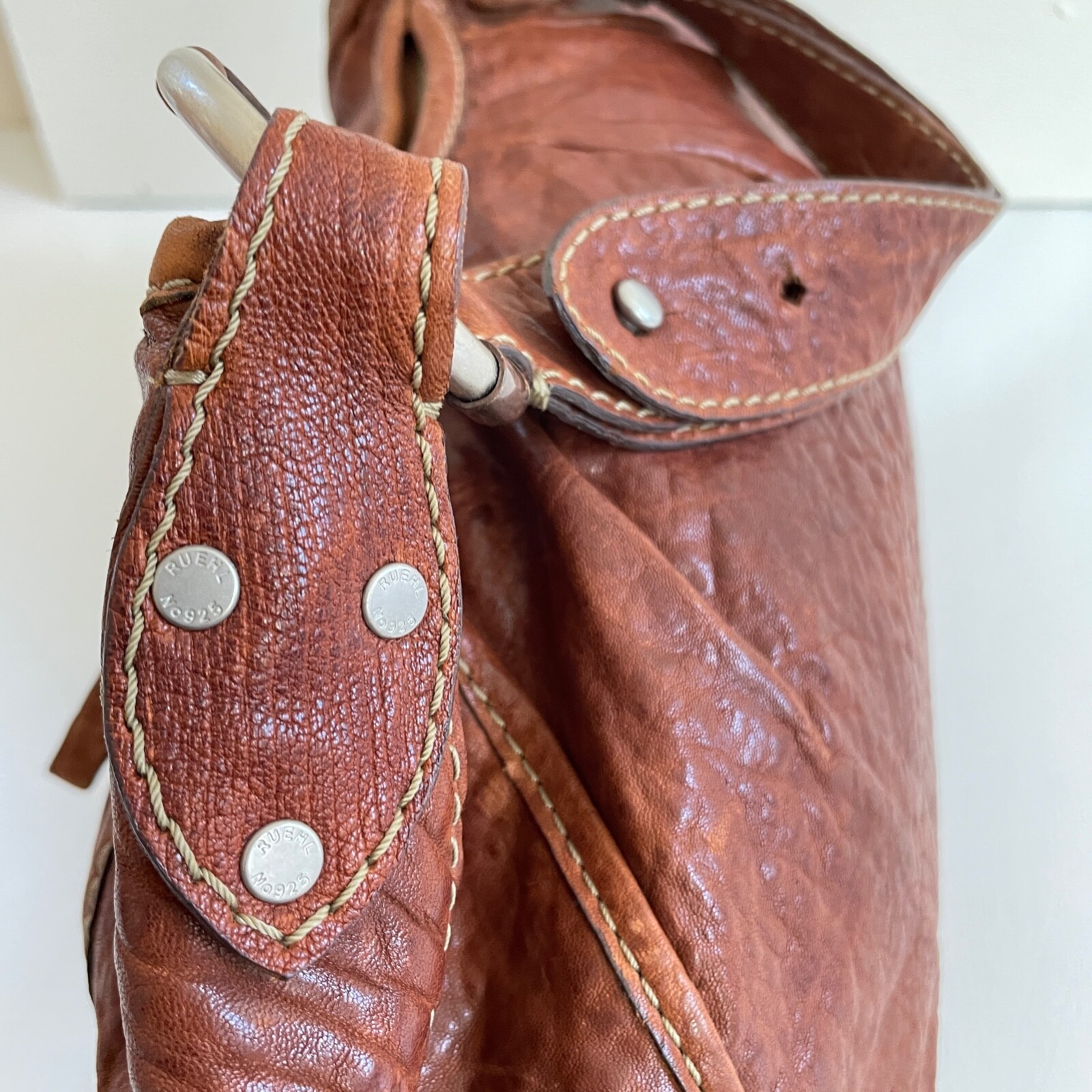 Y2K RUEHL Shoulder Handbag Leather Tote Large Brown Soft Bag Half Moon Hobo Boho