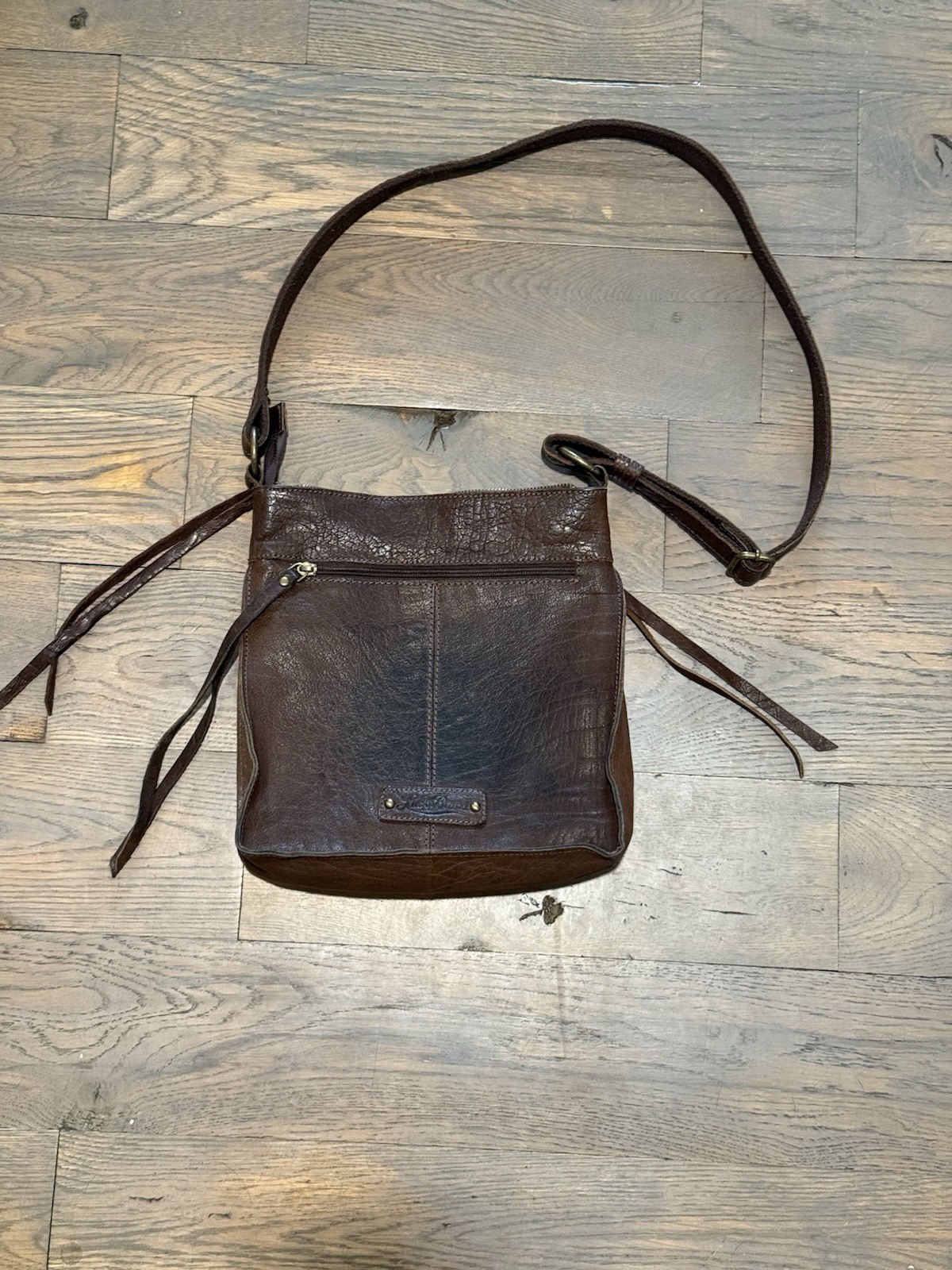 Lucky Brand Patchwork Leather Crossbody Bag Brown Boho Fringe Purse Adjustable