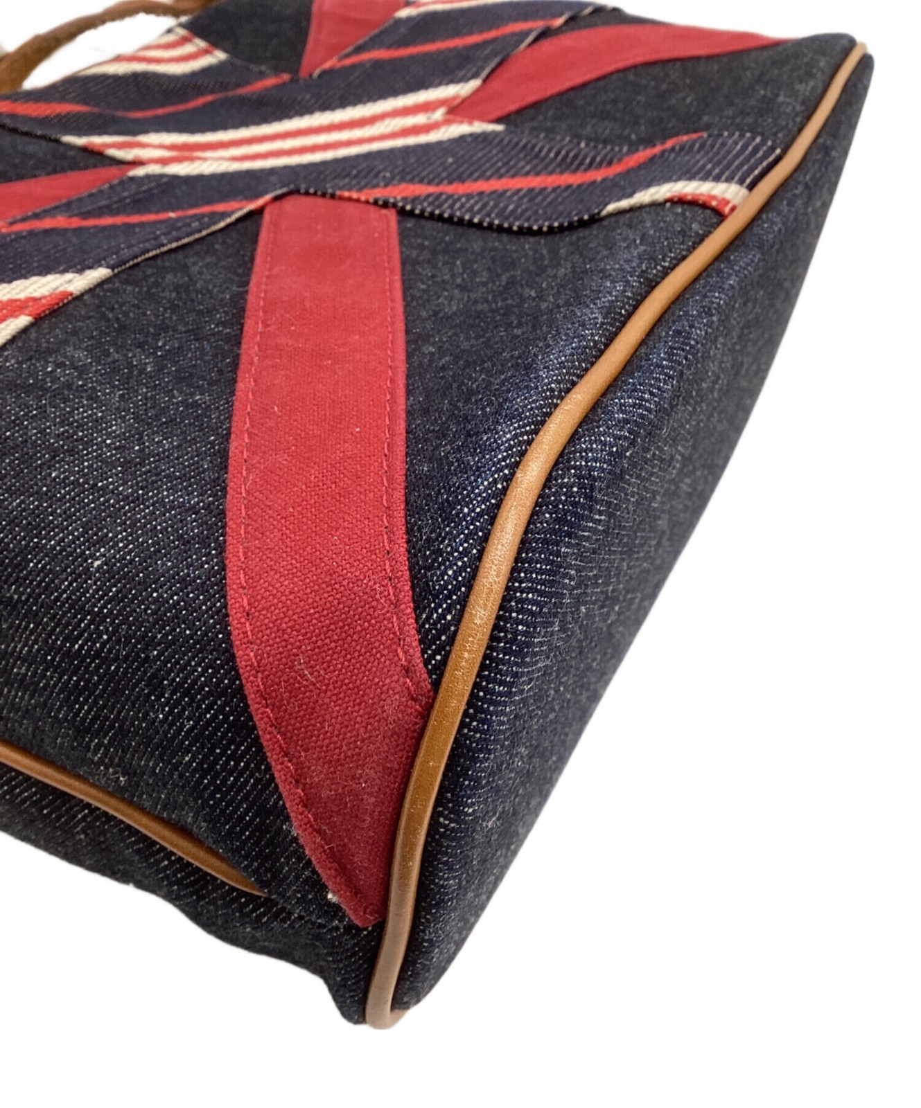 Burberry Blue Label Denim Union Jack 2Way Tote Bag Leather Strap AZAE46-970