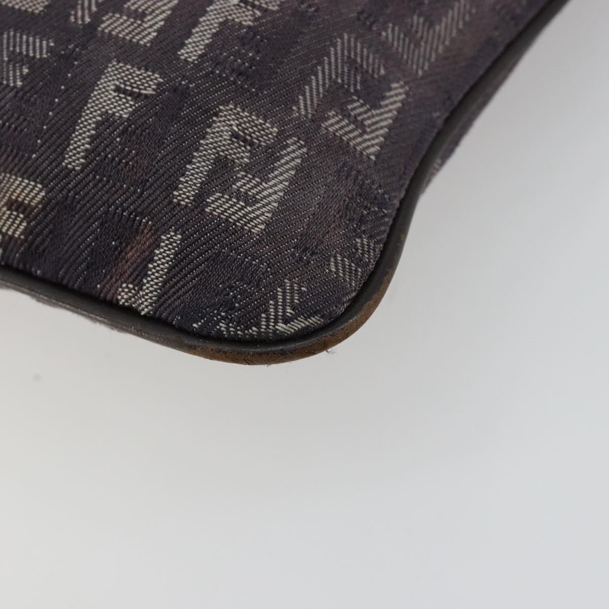 FENDI Zucchino Canvas Shoulder Bag Gray Silver Auth 183672A