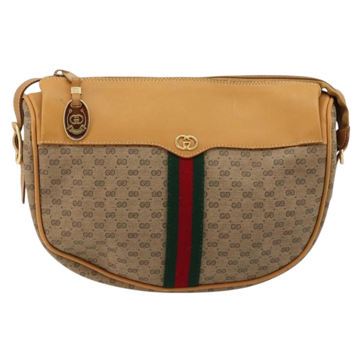GUCCI Micro GG Supreme Web Sherry Line Shoulder Bag PVC Beige Gold Auth 184546