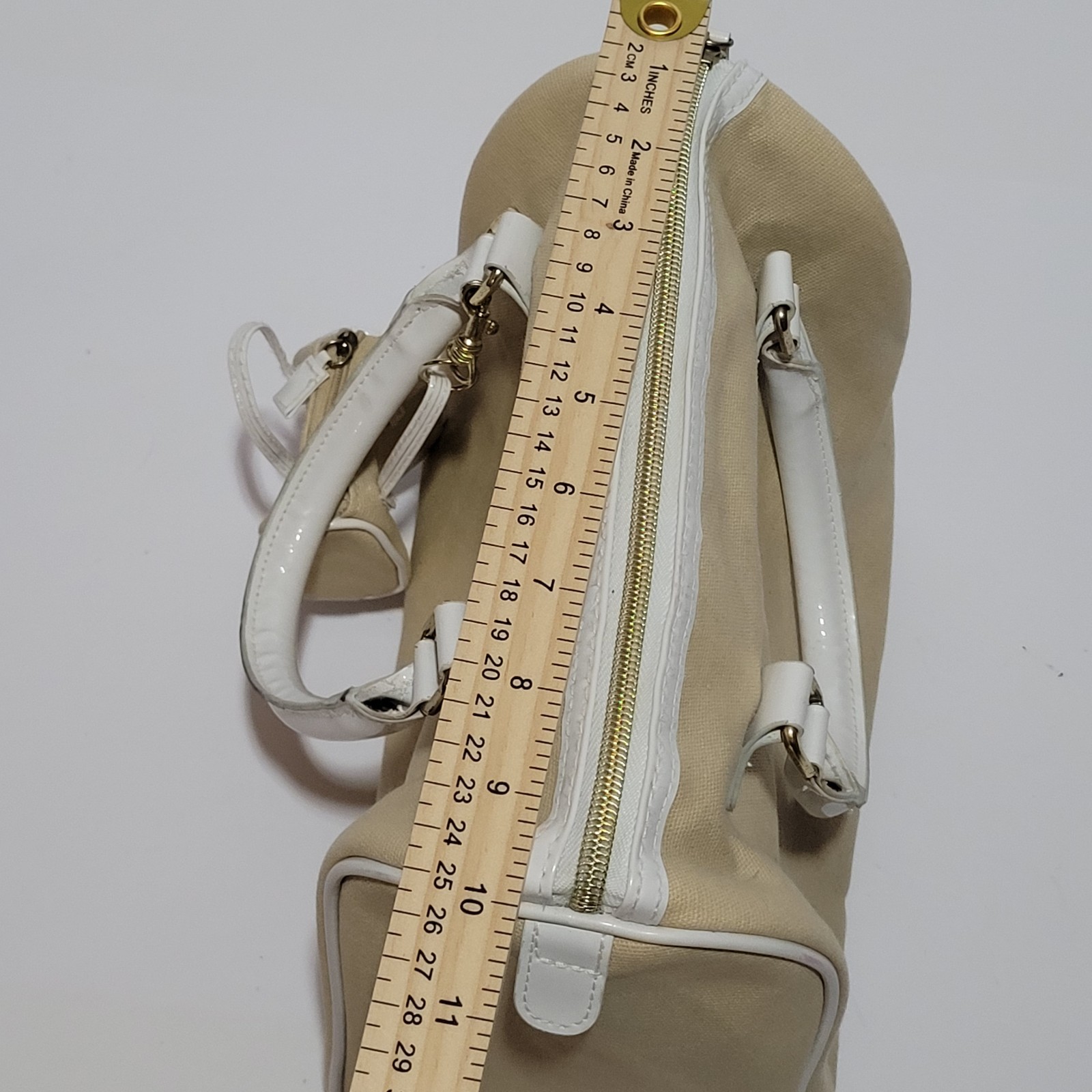 Vintage Nina Ricci L’Air Du Temps Mini Bag Handbag Purse Canvas Beige