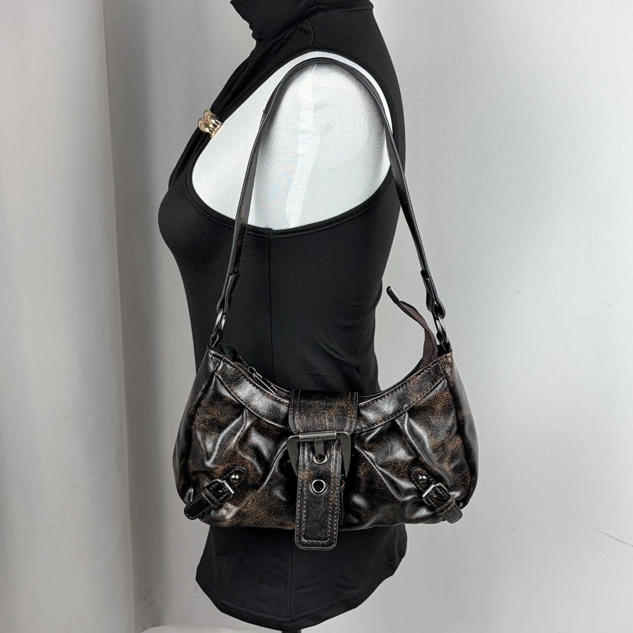 Distressed Brown Y2K Punk Biker Underarm Bag | Vintage Grunge Hobo Shoulder Bag
