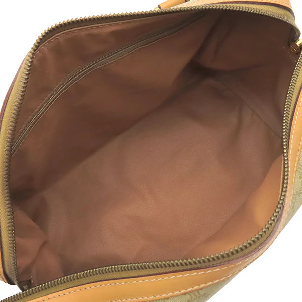CELINE Macadam Pattern Boston Bag Handbag PVC / Leather Beige Unisex #HDB614