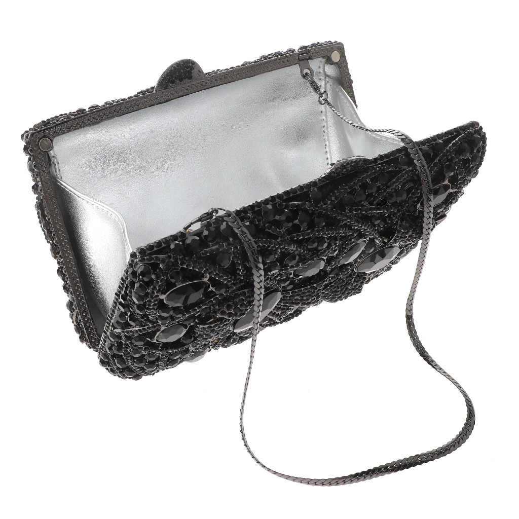 Hermatite Tone Alloy Metal Crystal Rhinestone Clutch Evening Bag HB6249-BLK