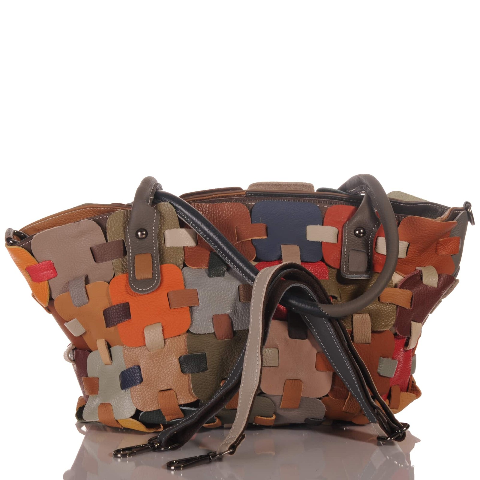Ladies leather patchwork crossbody shopper shoulder bag genuine leather Italy 30668
