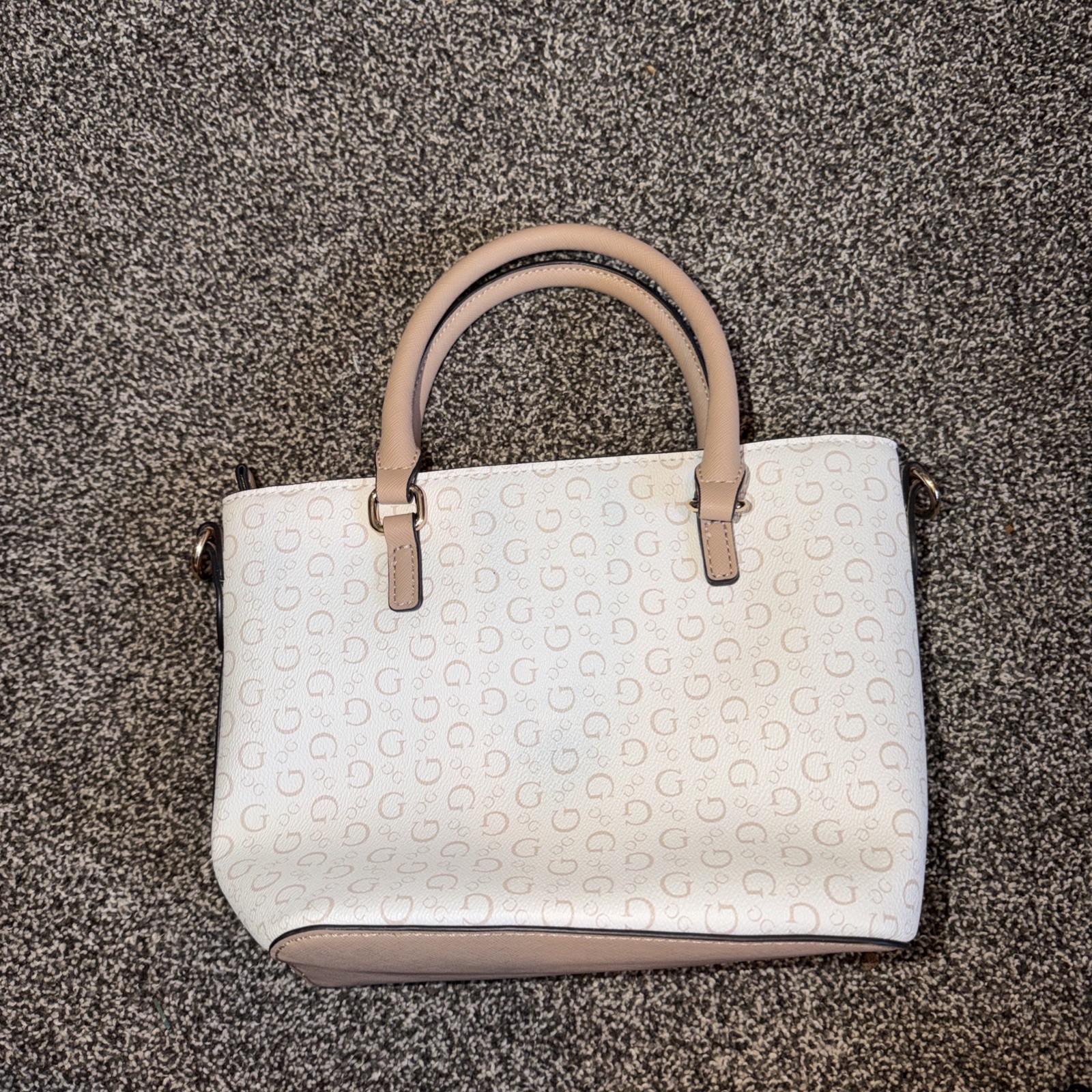 GUESS Beige Pink Satchel with Logo, Detachable Strap, Double Handles, Zip
