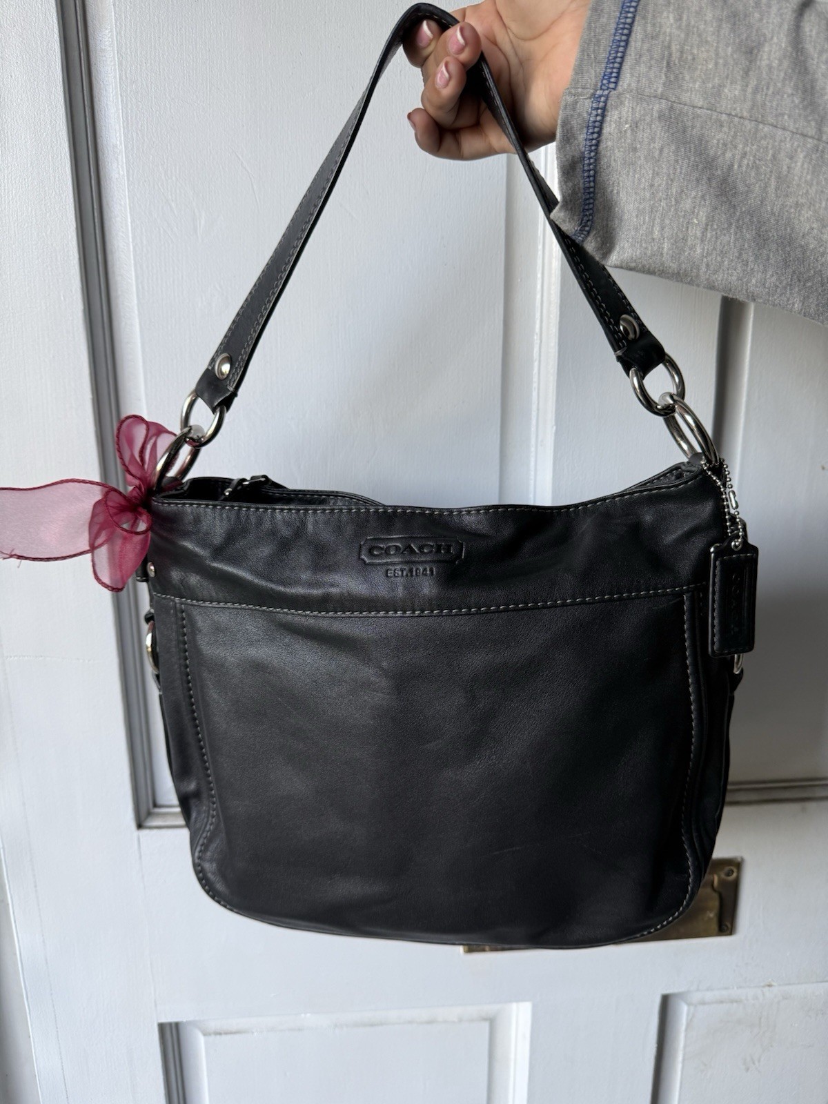 Coach Zoe medium/large leather black Shoulder bag with Silver Hardware