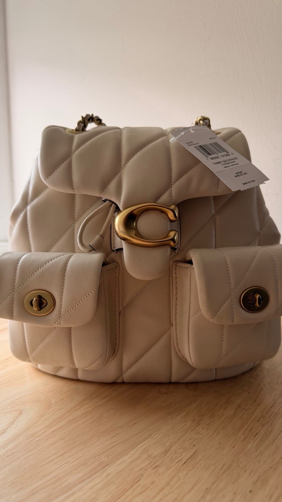 NEW Authentic COACH Quilted Pillow Leather TABBY Backpack Chalk/Off White CU076