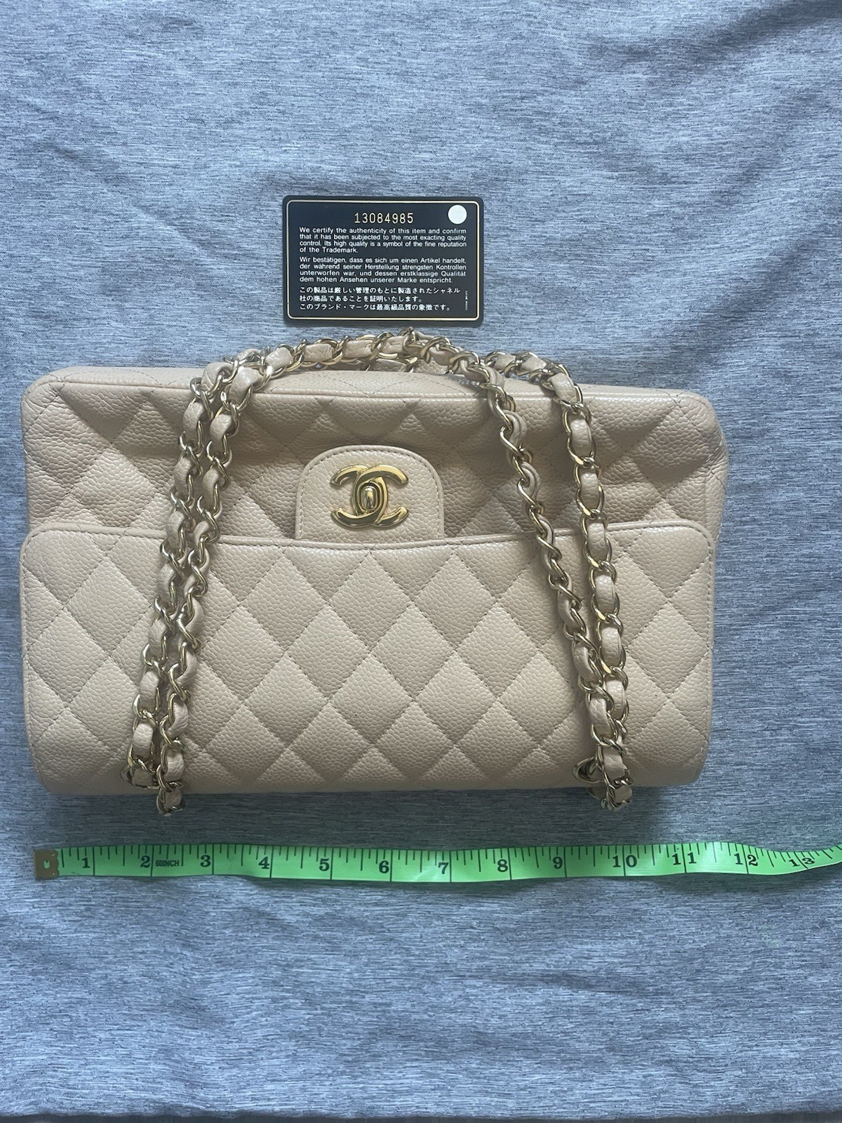MINT Vintage CHANEL Medium Classic Double Flap Cream Caviar GHW With Card