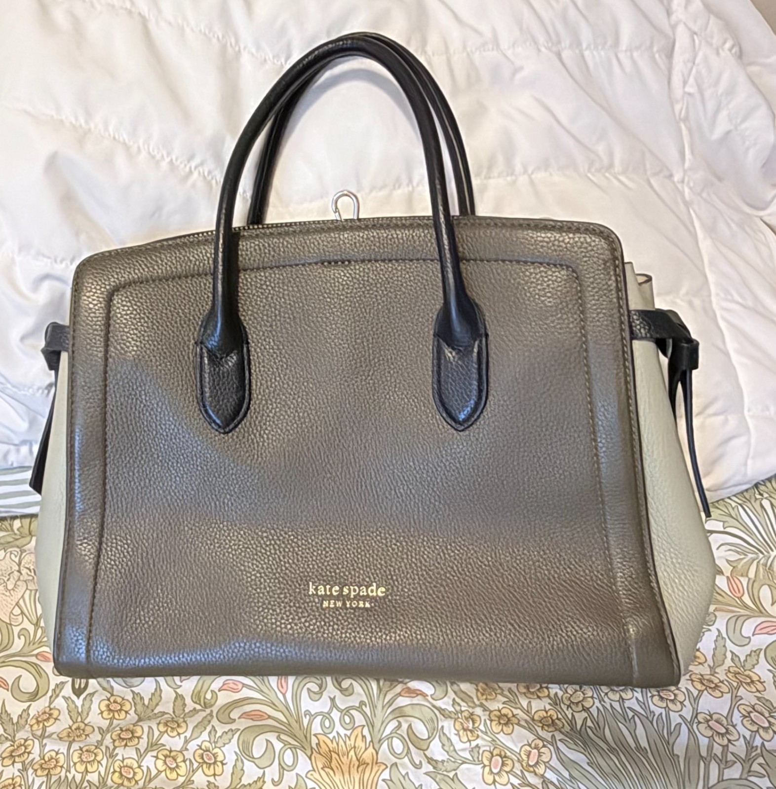VGUC Kate Spade Duck Green Leather Knott Colorblock Satchel Large Preowned