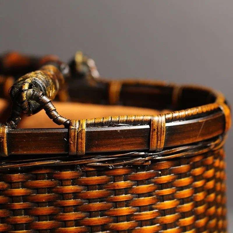 Retro Bamboo Woven Bag Handmade Natural Bamboo Tote Beach Travel Summer Handbag