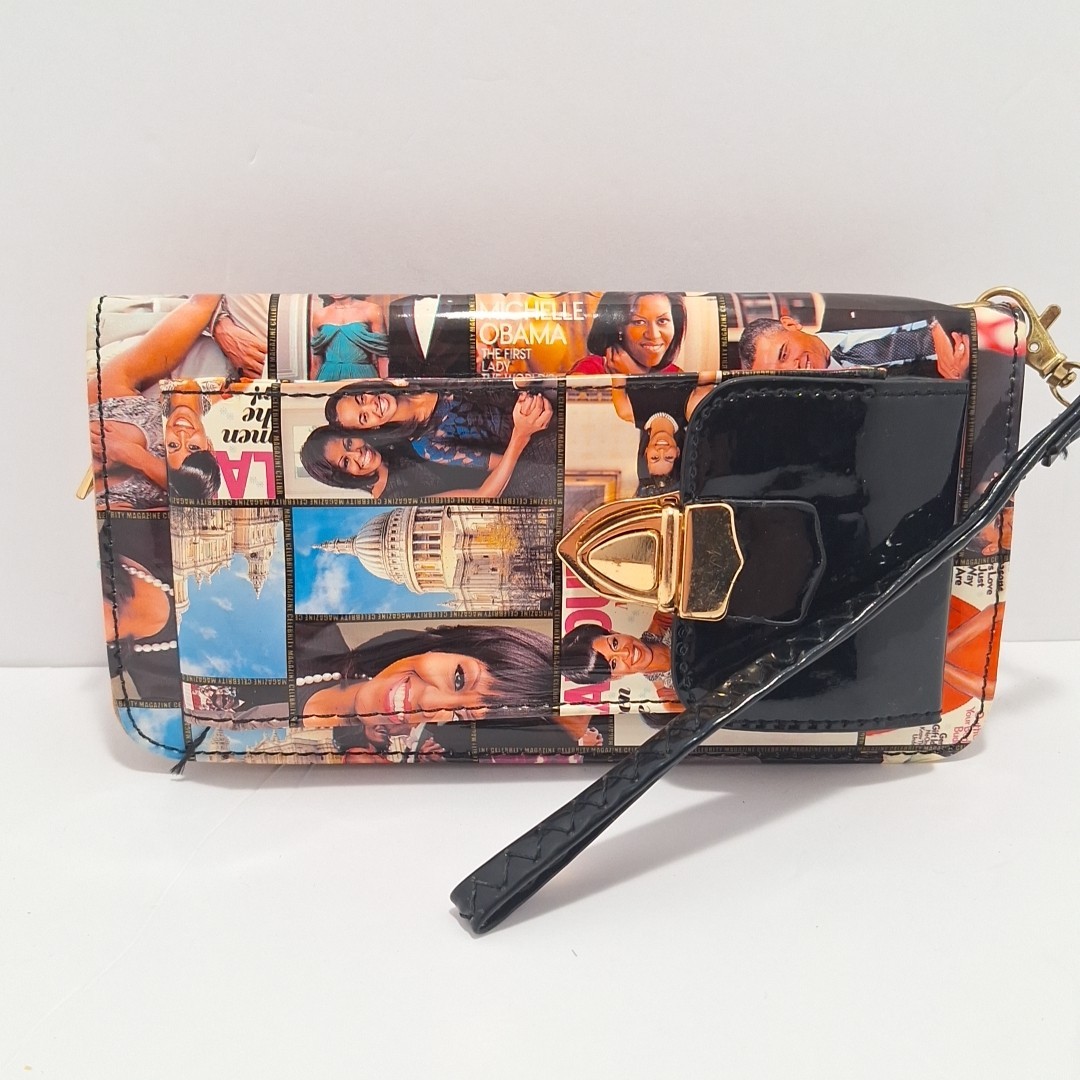 Michelle Obama Wallet Clutch Wristlet -Unbranded W/ Photo Collage Pattern Unique