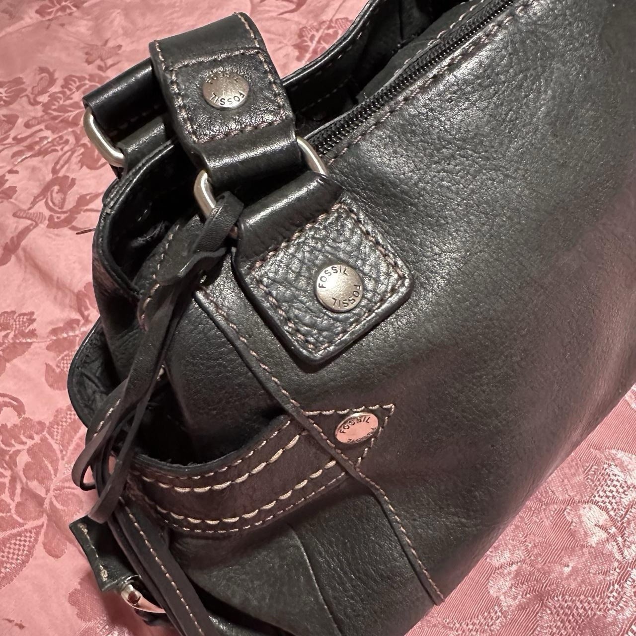 Vintage Black Goth Grunge Leather Fossils Shoulder Bag Purse