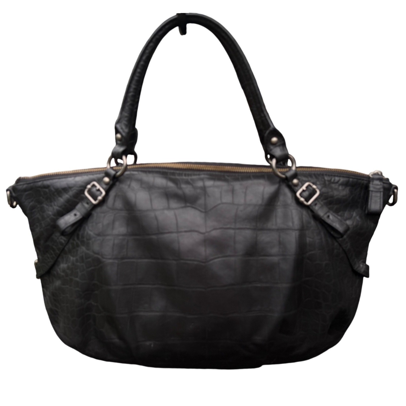 COACH Madison Sophia Satchel, Black Croc-Embossed Leather, Silver Hardware
