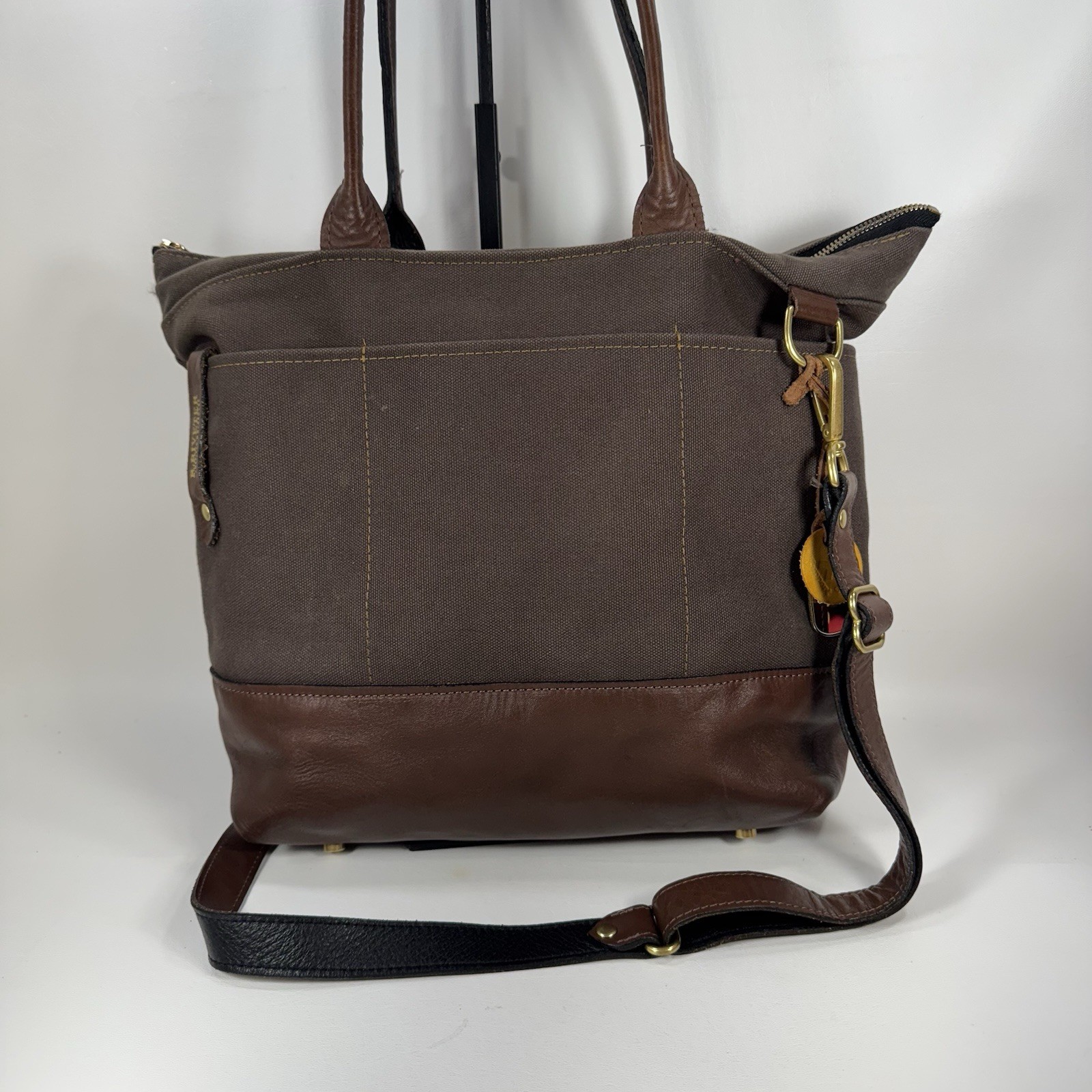 R. Riveter Otto Tote Convertible Satchel Crossbody Washed Canvas Brown On Brown