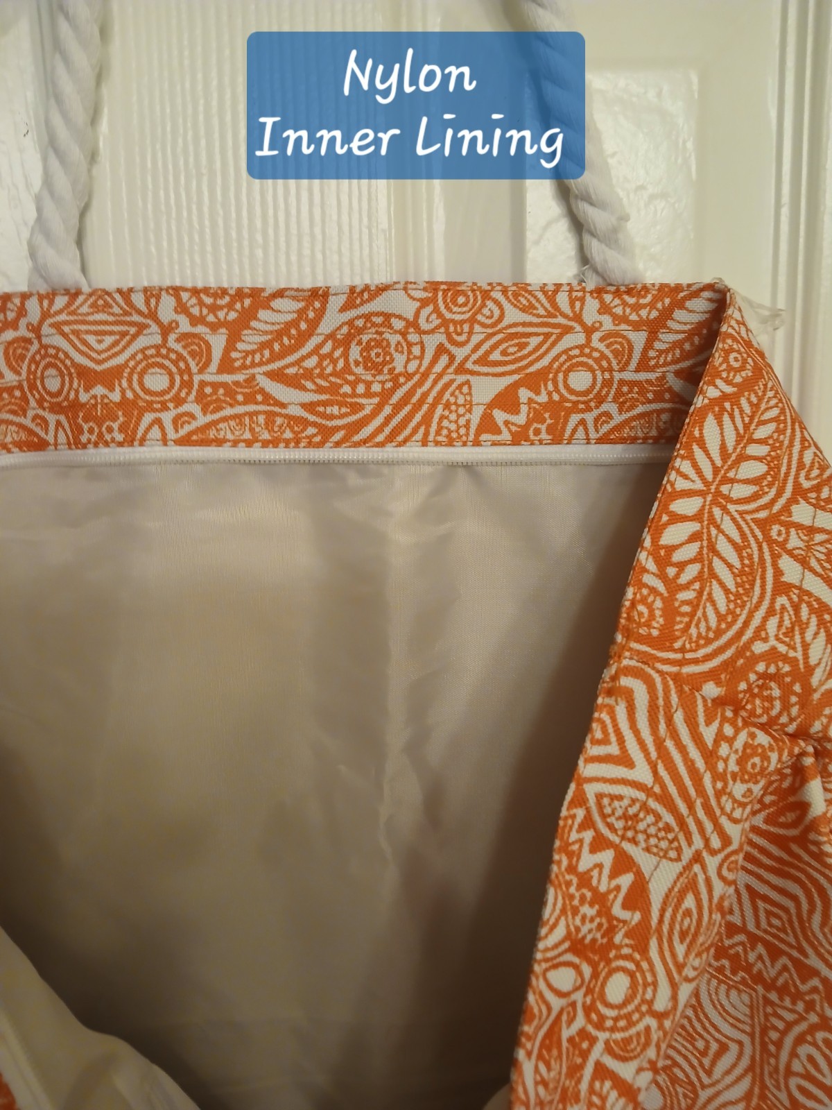 NWOT Extra Large Beach Basics Orange & White Floral Print Canvas Beach Bag