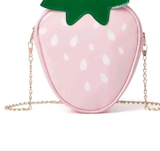 Strawberry Crossbody Bag W/chain, Pink Zippered, Halloween Cosplay Dress Up.
